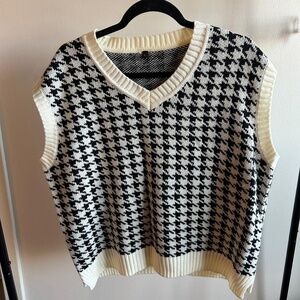 Black and White Houndstooth Sweater Vest